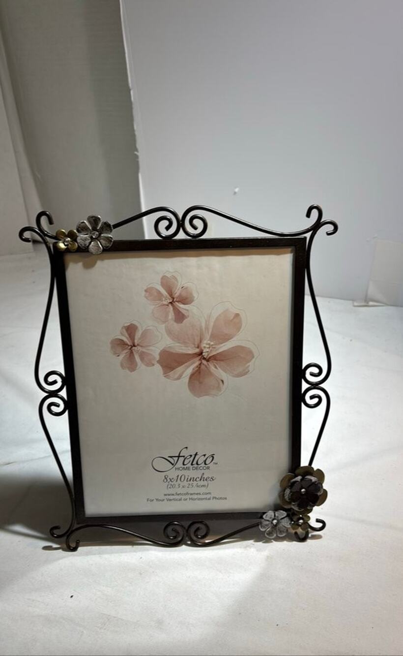 Fetco Home Decor 8x10 Metal Picture Frame with Floral Accents